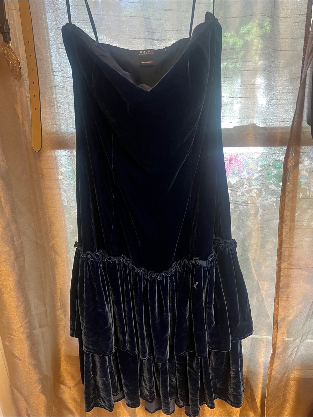 Rugby Ralph Lauren Navy Velvet Cowl-Neck Midi Dress
